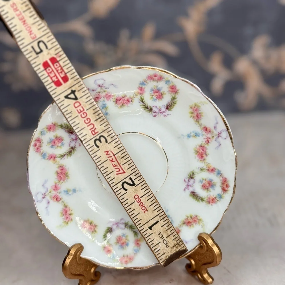 Antique Haviland Style Limoges Floral Saucers Gold Trim Set 2